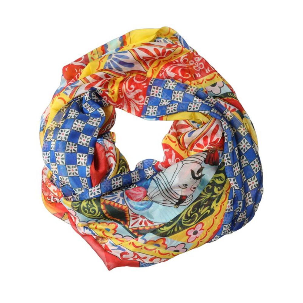 Dolce & Gabbana Multicolor Silk Carretto Shawl Stole Women's Scarf